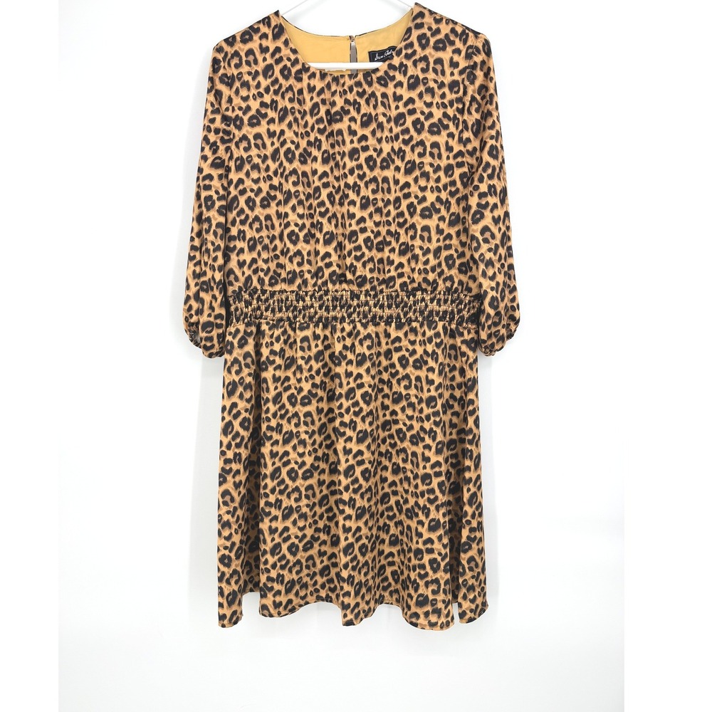 Sam Edelman Womens Leopard Print Smocked Waist Dress Brown‎ Tan Size 12